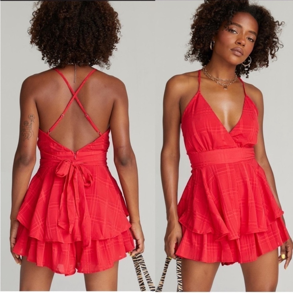 Princess Polly Theodora Romper in Red Tie Ruffle Flowy Size 4 - Picture 1 of 9